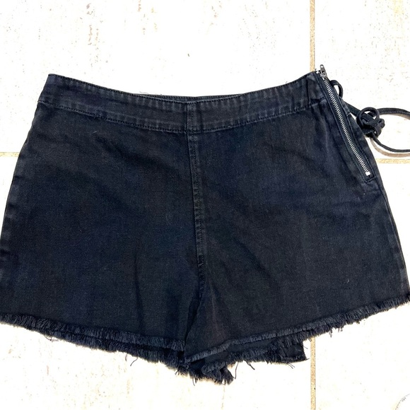 🖤Rewash Black Denim Raw-Edge Hemline Classic Wrap Tie Skirt Skort🖤SZ 3 - Picture 4 of 11